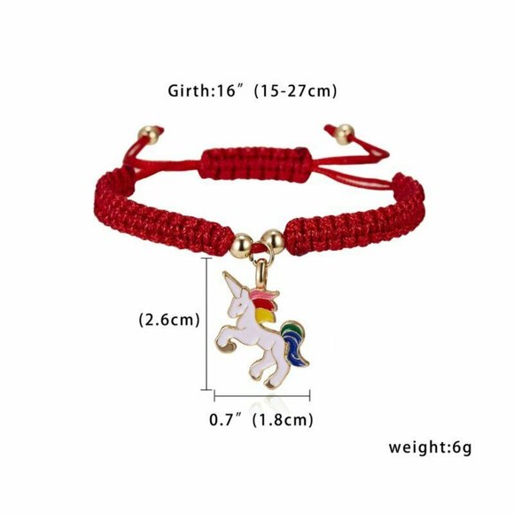 Rainbow Unicorn Gold Charm Red Rope Bracelet Party Gift - Picture 3 of 5